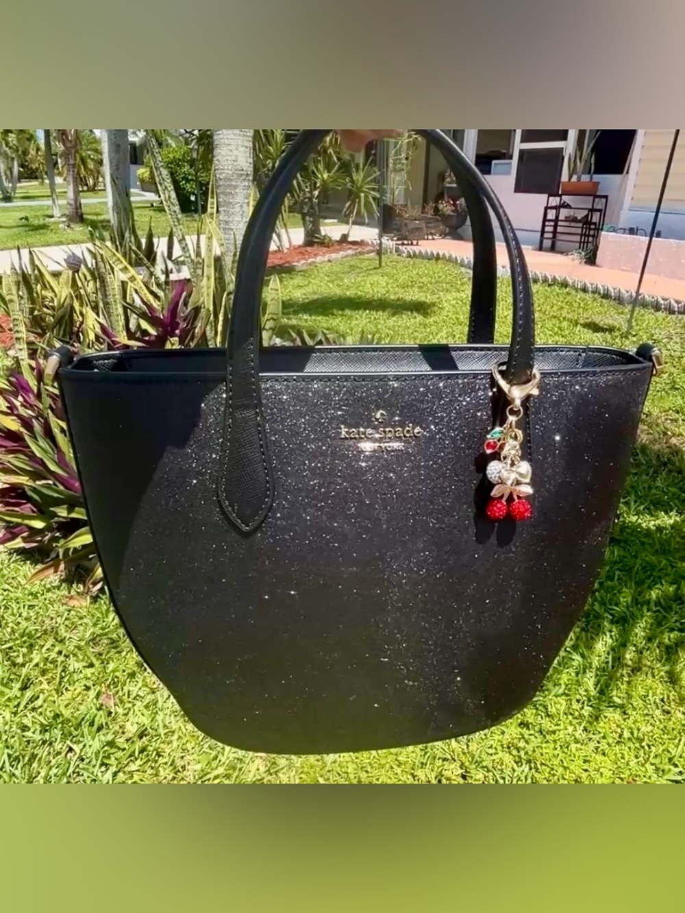 Kate Spade New York Black Glitter Joeley Small Bag w/Charms
